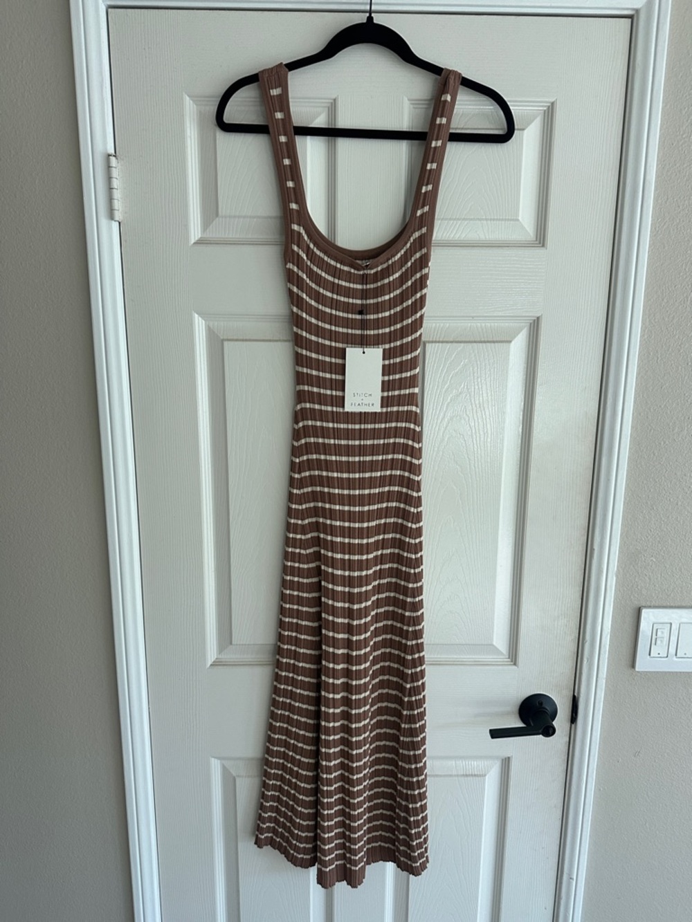 Striped Sleeveless Maxi Dress in Brown & White